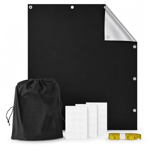 GOOGO Temporary Blackout Blind No Drilling 150 × 200 cm, Cuttable Blackout Window Cover with Hook and Loop Tapes, 100% Blackout with UV Protection for Bedroom, Nursery, Skylight and Travel