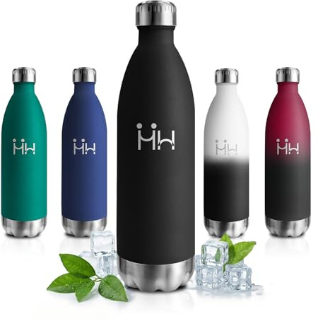Gourde Inox 1L, Gourde Isotherme Réutilisable Sans BPA, Bouteille d'eau Acier Inoxydable Double Paroi Étanche pour Sport, Bureau, Gym, Yoga, Camping, École