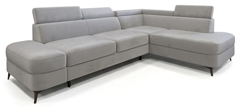 Masseno Ecksofa AVISE M R-S mit Schlaffunktion L-Form, Klassisch Sofa mit Bettkasten, Wohnzimmersofa, Couch, Soffa, Bettsofa, Couchgarnitur - Hellgrau, Monolith 84