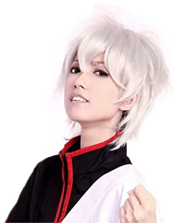 Prettyland Damen Herren Kurzhaar-Perücke Kurze Silber-Weiß grau Fransige Gestuft Halloween Anime Wig C323