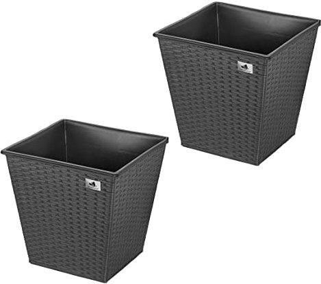 Gartenfreude 2 Stück 61 Liter Pflanzkübel Pflanzgefäße Blumenkübel Blumentopf für Blumen etc. aus Polyrattan 41,5 x 41,5 x 38 cm, wasserdichter Kunststofftopf, anthrazit