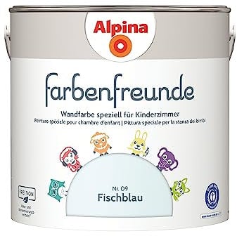 Alpina Farbenfreunde – Nr. 09 Fischblau – Wandfarben speziell für Kinderzimmer – frei von konservierungs- und lösemittelfrei – für ein gesundes und behagliches Raumklima – 2,5L