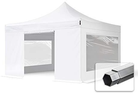 TOOLPORT Faltzelt Professional 4x4 m - mit 4 Seitenteilen (Panoramafenster) Faltpavillon ALU Pavillon Partyzelt weiß