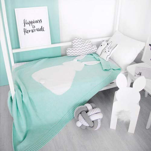 Apero knit Strickdecke Hase Merinowolle 75x130 cm für Kinder und Erwachsene (Mint)