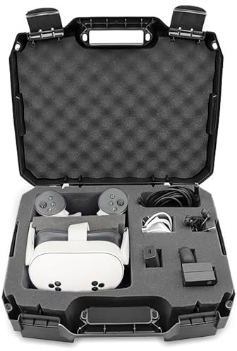CASEMATIX Hard Shell Travel Case Compatible with Meta Quest 3 and 2 VR Headset - Fits 256GB, 128GB and 64GB Models with Custom Compartments for Accessories Like Controllers and Cables