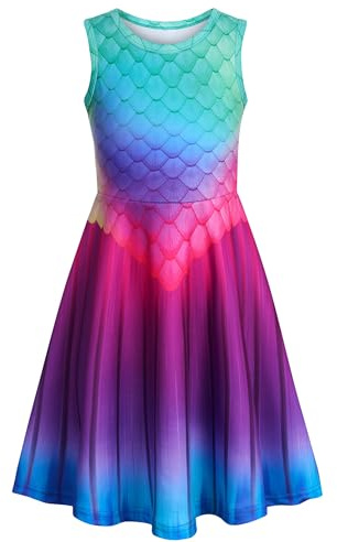 AIDEAONE Mädchenkleid Schmetterling A-Linie Ärmelloses Sommerkleid Buntes Kleid 4-12 Jahre
