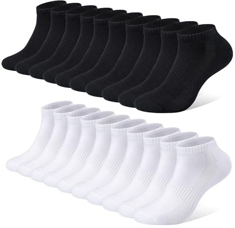 FALARY Sneaker Socken Damen 39-42 Sneaker Socken Herren Damen Sportsocken 10Paar Atmungsaktives Laufsocken Baumwollsocken Kurze Halbsocken 39-42 Schwarz Weiß