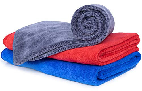 cosey - 3er Pack, Flauschiges Mikrofaser-Handtuch Größe L, 60x120cm, grau/rot/dunkelblau