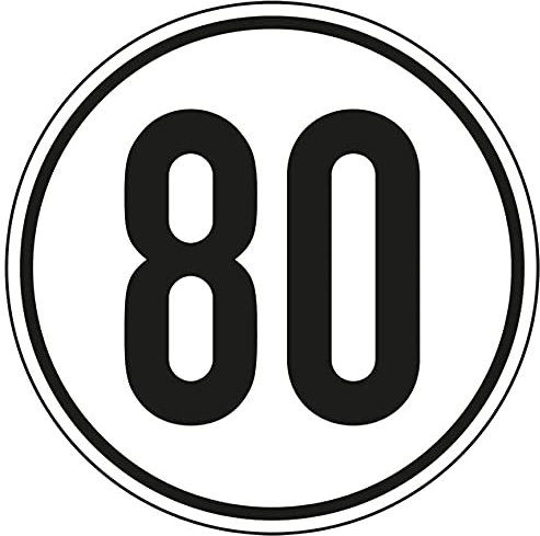 Aufkleber Geschwindigkeits-Schild 80 km/h Folie gemäß StVZO § 58 | Ø5-30cm Made in Germany, Größe: Ø10 cm
