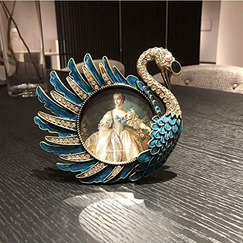 Kreativität Barock Schwan Runde Sekt Fotorahmen auf Schreibtisch Table Top, Strass und Blue Glitter Farbe, Platz auf der linken Seite Bilderrahmen Home Decor (Größe : 3 inches)