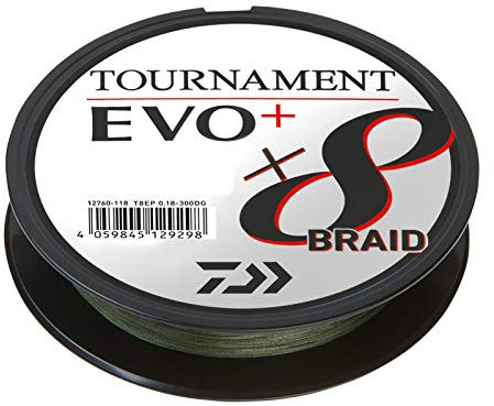 Daiwa Tournament X8 Braid EVO+ 0.16mm, 12.2kg/26.8lbs, 270m, Verde Scuro, Filo da Pesca Trecciato, 12760-116