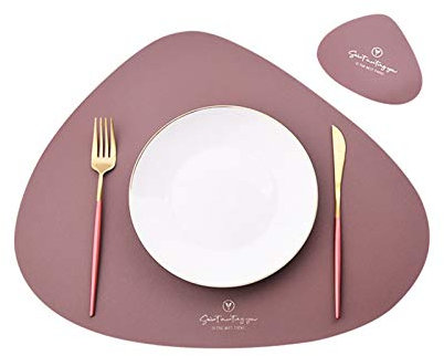 4er Set/6er Set Platzsets und Untersetzer Dreieck Oval Leder Tischset Wassertropfen Abwischbar Tischmatte Wasserdicht ölbeständig Rutschfestes Hitzebeständiges Platzsets (Braun,6er)