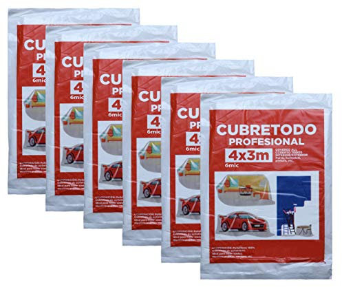 Plástico Cubretodo Protector Multiuso para tapar Suelos, muebles, puertas, ventana Interior y Exterior (4x3 m, 6 Micras básico 12 piezas)