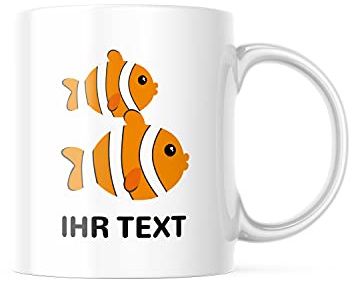 Fisch-Tasse mit Namen personalisiert, Keramik 330 ml | Tasse mit Fisch-Motiv und Wunschname – Geschenk für Angler, Aquarianer und Sternzeichen Fische