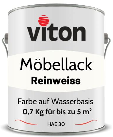 Viton Möbellack - 0,7 Kg - Seidenmatt Weiss - Möbelfarbe auf Wasserbasis - RAL 9010 Reinweiss