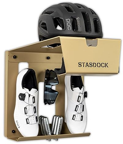 Stasdock Fahrrad Wandhalterung - Rennrad Halterung Wand Träger (New Gold) Fahrradträger für Zuhause - Fahrradwandhalter auch für Helm Patronen und Schuhen