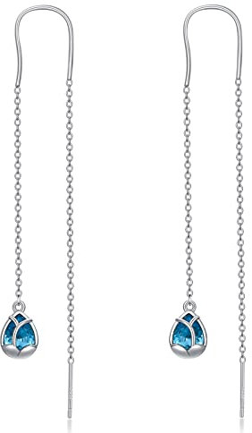 Durchzieher Ohrringe Hängend 925 Sterling Silber Lange Ohrringe Hängend Einfädler Ohrringe Tropfen Blaue Kristall Ohrringe Lange Quasten Ohrhänger für Damen Geburtstag Geschenk