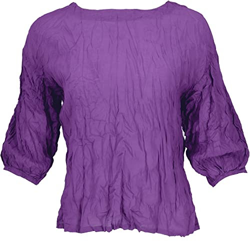 GURU SHOP Boho Krinkelbluse, Blusenshirt, Crash Blusentop - Flieder, Damen, Baumwolle