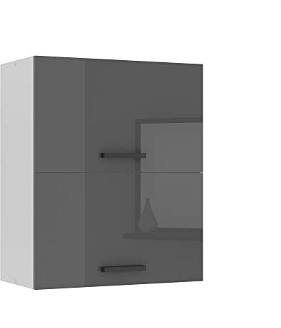 Belini Hängeschrank Küche, Küchenschränke SGP2. Breite 60 cm. Oberschrank mit 2 Türen, Küchenhängeschränke, Wandschrank Hängend, Silber Hochglanz