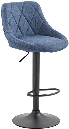 CLP Barhocker Lazio Mit Stoffbezug I Drehbarer Thekenhocker Mit Fußstütze I Höhenverstellbarer Barstuhl Mit Trompetenfuß, Farbe:blau, Gestell Farbe:schwarz
