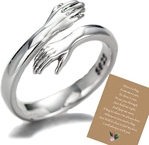 Umarmung Ring,925 Sterling Silber Umarmung Ringe für Frauen Mädchen, Komm zu meinem Arm Umarmung 925 Sterling Silber offenen Ring (card-hug ring)