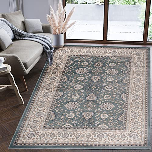 Mazovia Groß Teppich Flur 250x350cm Blau Klassisch Traditionell Weich | Teppich für Eingangsbereich Küche Büro Wohnzimmer Schlafzimmer Pflegeleicht Fußbodenheizungsgeeignet Mittelflor Synthetisch