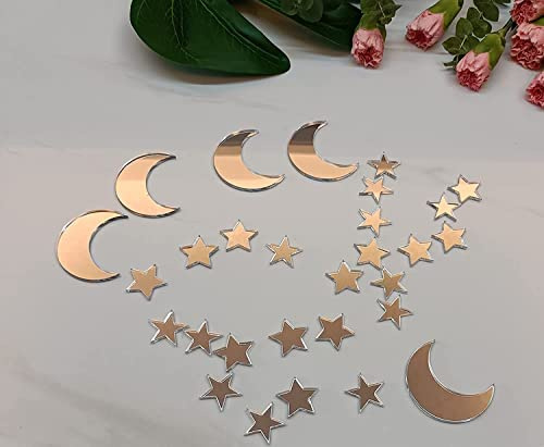 26pcs Silver Moon Star Cake Topper,Moon and Star Celestial Cake Charms for Birthday Party Baby Shower Decor