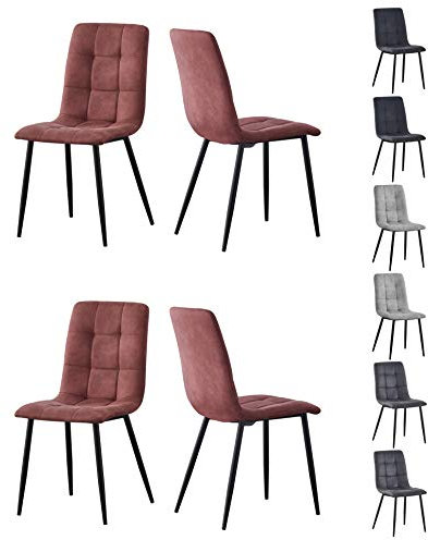 mcc direct Esszimmerstuhl im 4er Set aus Kunstvelourleder mit Metallbeinen Designerstuhl Küchenstuhl Henri (Altrosa)