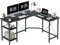 CubiCubi L Shaped Computer Desk, 150 cm Industrial Office Desk with Storage Shelves, White Wood and Metal Corner Desk for Home Office, Black