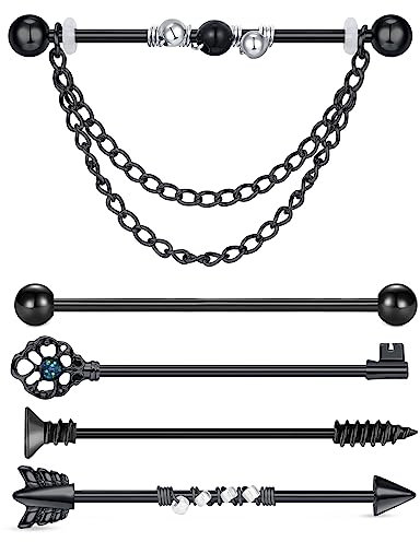 AceFun 14G Industrial Piercing Bar Industrial Barbell Earring Cartilage 38mm Stainless Steel Piercing Jewelry Black