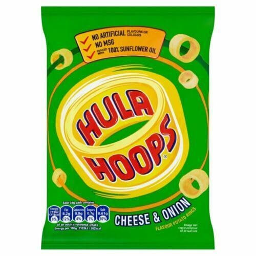 Hula Hoops Potato Crisps 32 X 34G Full Box (Cheese & Onion)