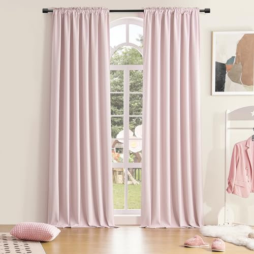 DONREN Tende oscuranti rosa cipria, morbide, per finestra con soffitto alto 2,9 m, per soggiorno, 132 cm x 274 cm, 2 pannelli