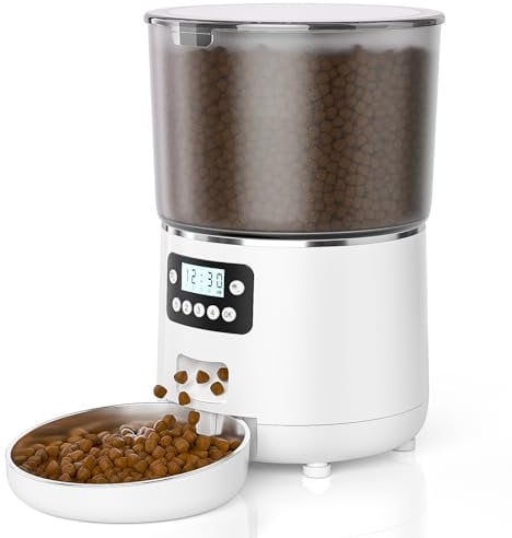 Anykuu 4L Distributore Automatico Cibo Gatti Automatica Dispenser Cibo Gatti Con Timer e Schermo LCD Mangiatoia Automatica per Gatti 1-4 Pasti al Giorno per Animali Di Piccola e Media Taglia