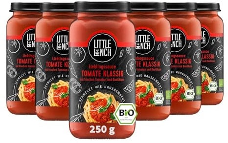 Little Lunch Bio Tomatensauce Klassik | Sauce für Pasta | 100 Prozent Bio-Qualität | Vegan | Ohne zugesetzten Zucker | Laktosefrei | Keine künstlichen Zusätze | Ohne Geschmacksverstärker | 6 x 250g