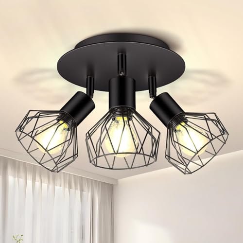 CHENBEN LED Deckenstrahler 3 Flammig Strahler Deckenleuchte Schwarz E14 Spotleuchte Wand 350°Wandstrahler Gitter für Küche Schlafzimmer Wohnzimmer,Nein E14 Leuchtmittel