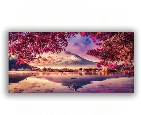 FITSEN Quadro Su Tela Monte Fuji naturale, ciliegio giapponese Quadri di paesaggi Immagine panoramica Stampa su tela Opera d'arte moderna per soggiorno 80x160 cm senza cornice