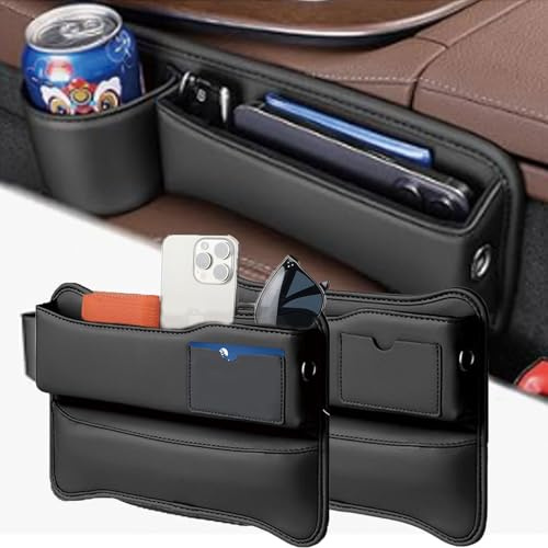 Bekasa 2 Stück Aufbewahrungsbox für Autositze mit Kabelloch, Autositz Lückenfüller Organizer Auto Seiten Taschen Organizer Autositz Gap Aufbewahrungsbox für Handys Geschenk zum Vatertag