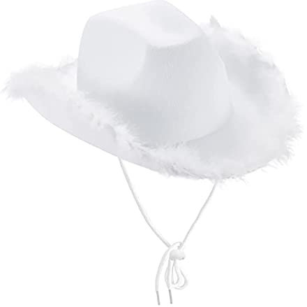 Pdakieyxnd Rosa Hut mit Feder, Cowgirl Hut Pink, Flauschiger Federrand, Cowboyhut mit Federn für Bachelorette-Kostümparty, Spiel-Anzieh-Outfits für Frauen Mädchen Cowboyhut Damen(03 WH1)