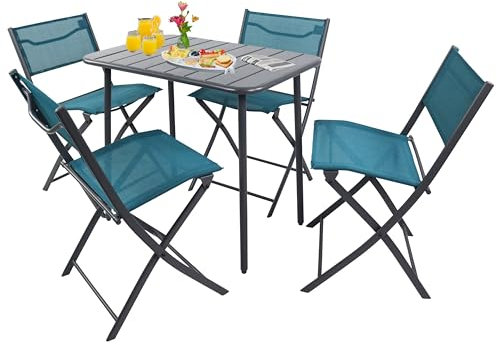 VCM 5-TLG Gartenmöbel Set | Sitzgruppe Essgruppe | 1xTisch, 4X Klappstühle | Tisch Maße ca. H. 72 x B. 80 x T. 55 cm | Garten Set – Sumila 80x55