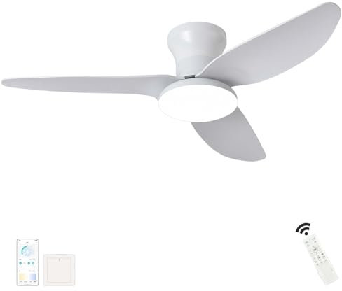 Grande Lampara Ventilador Techo Salon Dimmable Mando a Distancia LED Ventilador Techo Luz Reversible Silencioso DC Ceiling Fan with Light 6 Velocidades Smart Moderno Para Dormitorio-White