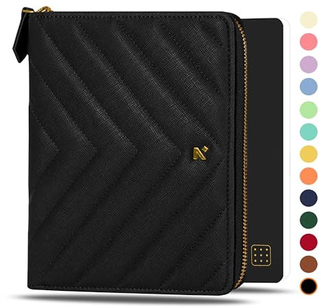 NEORAH B6-Notebook-Hülle mit Kompendium + Dotgrid-Tagebuch | Kunstlederhülle + Stiftschlaufe | 2 vordere 1 Rückfach | 6 Kartenfächer – Schwarz
