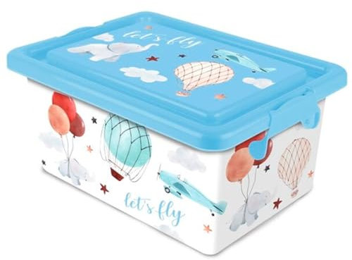 Acan Tradineur - Caja de plástico con tapa y cierres laterales clip, cajón de almacenaje multiusos, ordenación, objetos, hogar, fabricada en España (Lets Fly, 23 litros, 45,5 x 32 x 22 cm)