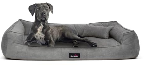 tierlando® Orthopädisches Hundebett Bruce mit abnehmbarem und waschbarem Velours-Bezug, Hundesofa ideal für mittelgroße und große Hunde Größe: 130x100cm | Farbe: 06 Grau