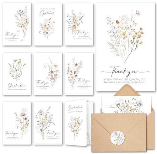 20 Boho Wildflower Bouquet Funeral Thank you Card