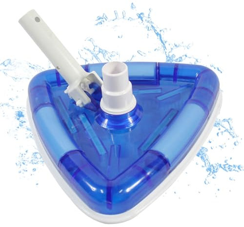 Deluxe Poolsauger für oberirdische Pools und Inground Pools, gewichteter dreieckiger Pool-Vakuumkopf, mit schwenkbarer Schlauchmanschette und Bodenbürsten, transparenter blauer Körper