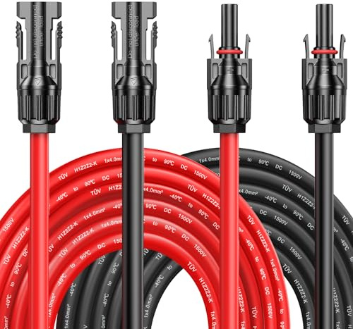 Maoligo Cable Solar 4mm² 1/2/3/5/10M Par, H1Z2Z2-K Cable de Extensión Solar con Conector Solar, 1000V, 30A, Desmontaje sin Herramientas (4mm2 5M)