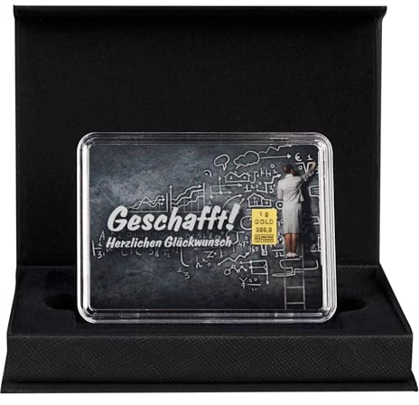 Goldstücke24 - Gold zum Verschenken Geschafft Goldbarren 1g in schwarzer Geschenkbox - Tolle Geschenkidee zur bestandenen Prüfung