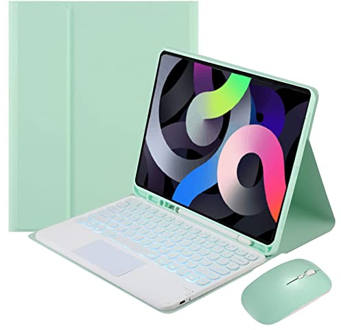 GUPENAA Tastatur Hülle für iPad Pro 13-Zoll (M4, 2024) mit Touchpad, 7-Farbige Beleuchtung, Magnetische Abnehmbare Kabellose Bluetooth-Tastatur mit Maus,Grün