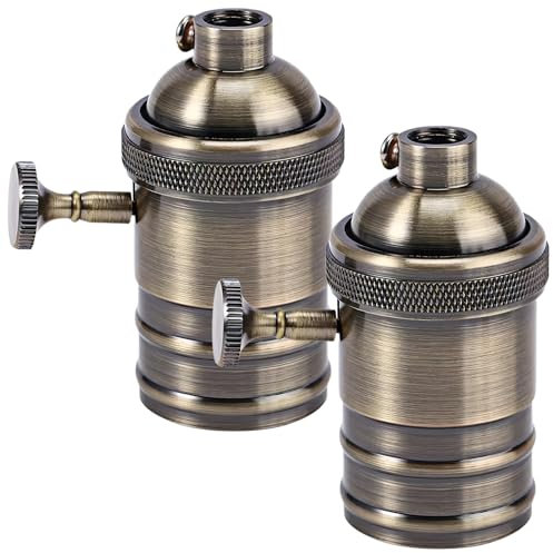 2 Stück Vintage Aluminium Lampenfassung: 220V E27 Bronze Lampenfassung mit Drehschalter, Hängeleuchte Adapter für Deckenleuchte LED Lampe Glühbirne Retro-Dekoration Szenen-Requisiten Bar