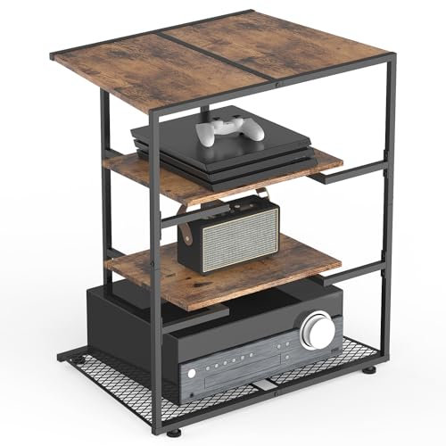 NOVIMANGO AV Media Stand 4 Etagen Holz Stereo Schrank Eckregal für Plattenspieler Rack Audio Tower mit verstellbaren Regalen Medien Audio Tower Schrank Audio Ständer für DVD-Player